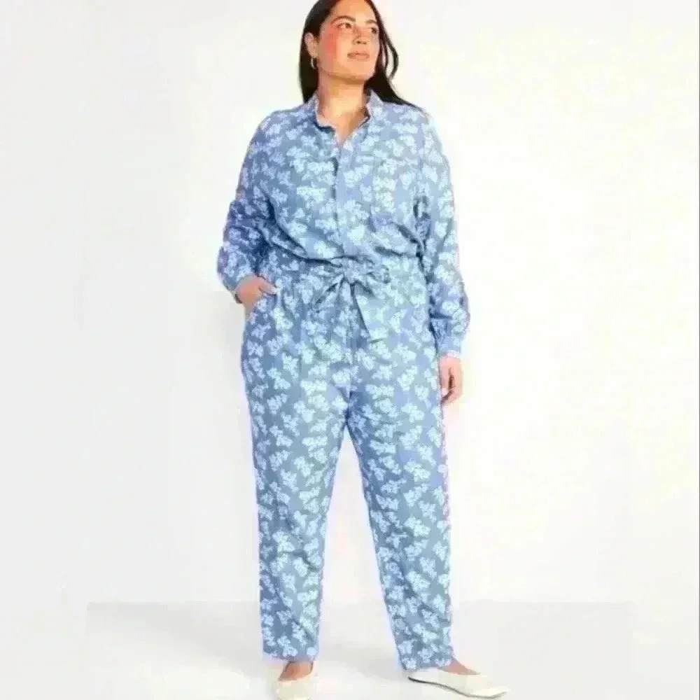 Old Navy Waist defined Floral Utility Non-Stretch Jean Jumpsuit,Size XL Petite